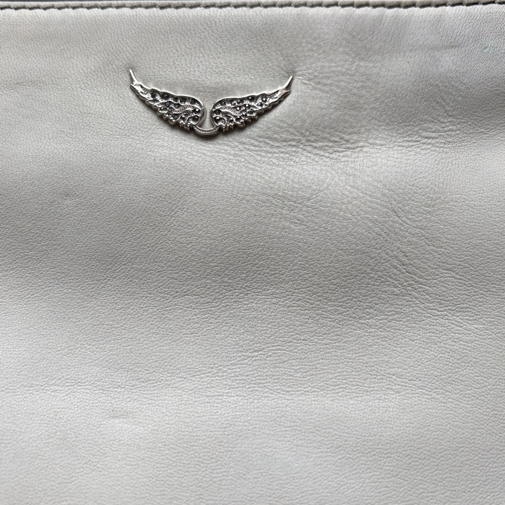 Zadig and Voltaire white leather clutch bag black white woman motorcycle logo - Picture 5 of 11